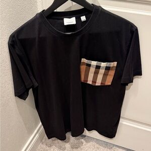 Burberry Black Tee with Iconic Plaid Pocket